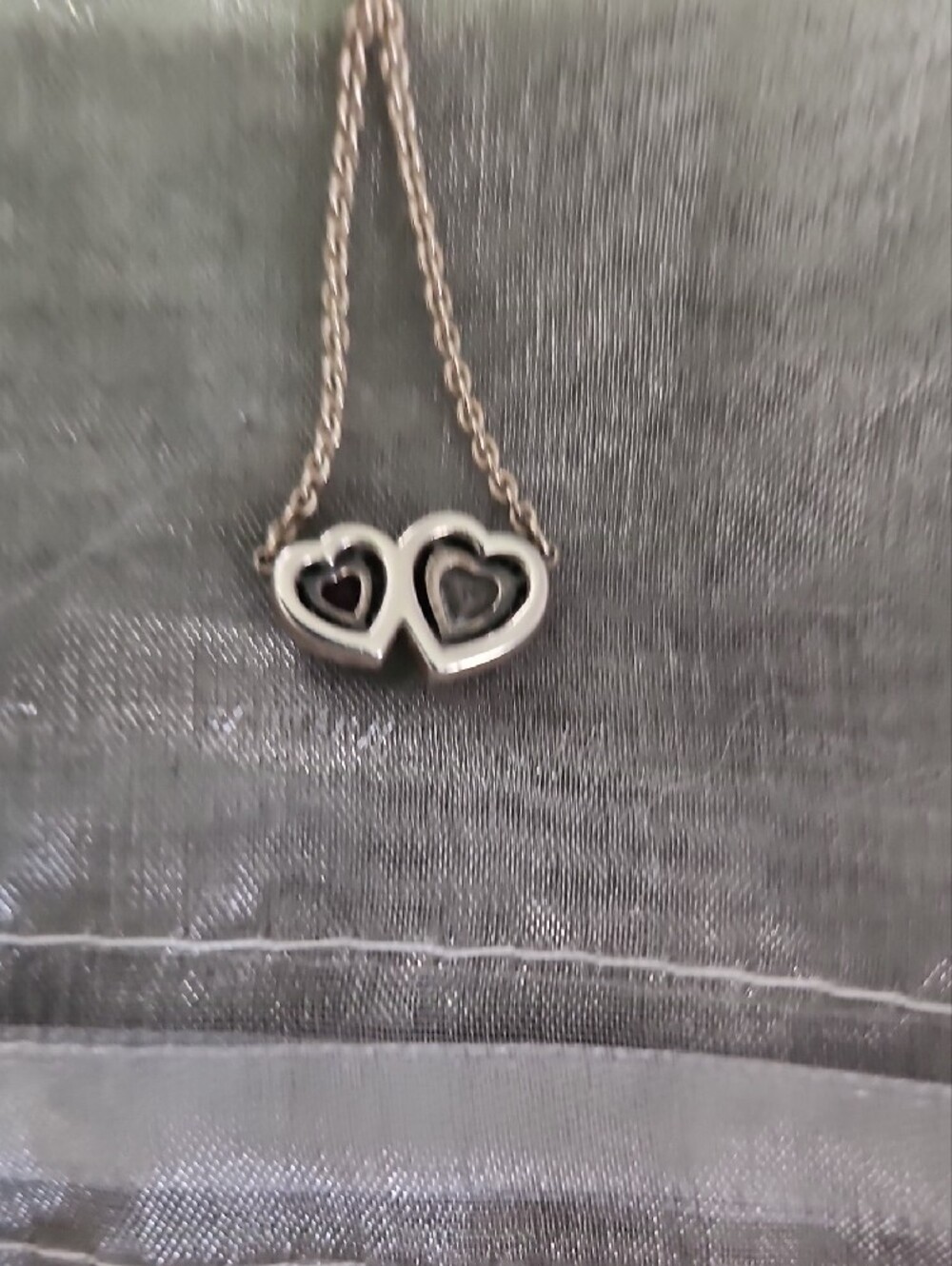 Sterling Silver Double Heart Pendant Necklace - Picture 4 of 4